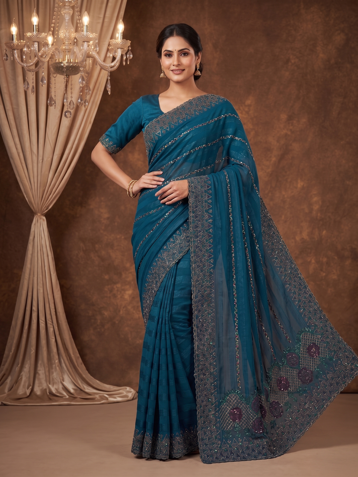 Shiv Chakra Swarnika Banarasi Saree (Blue)