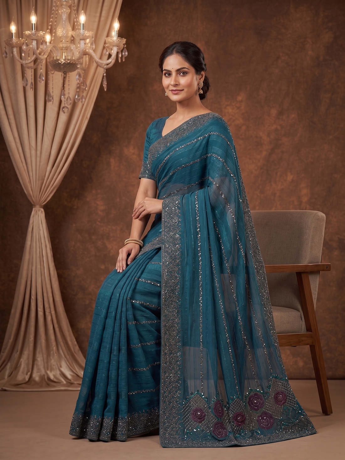 Shiv Chakra Swarnika Banarasi Saree (Blue)