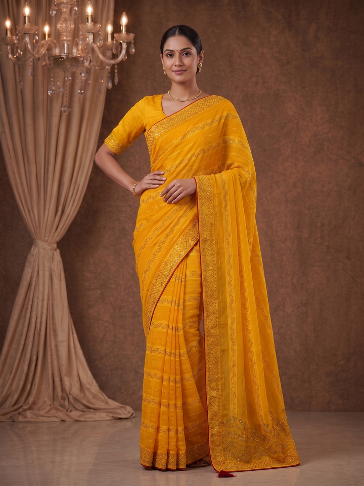 Shiv Chakra Swarnika Banarasi Saree (Yellow)