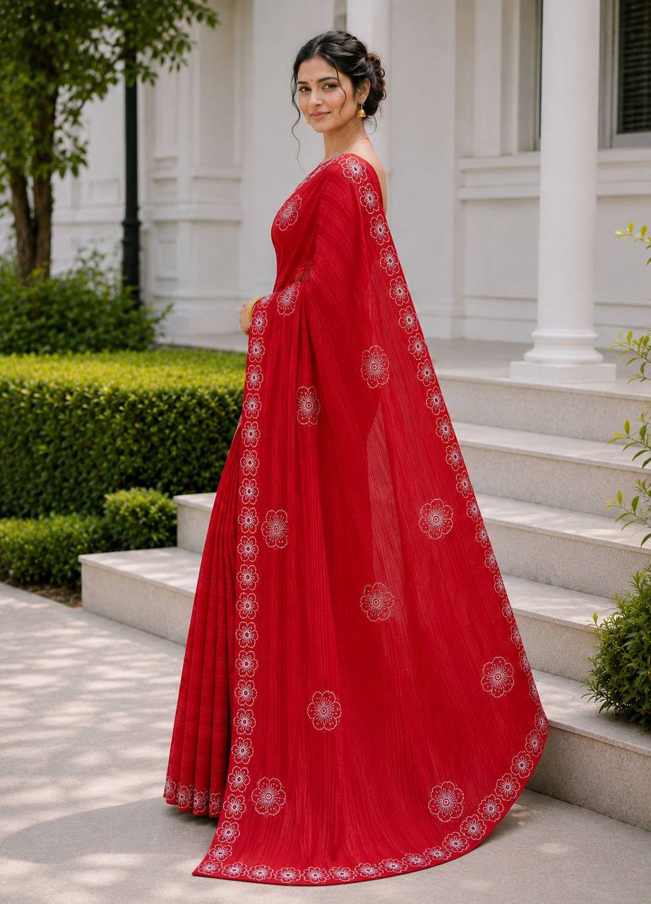 Shiv Chakra Royal Elegance Red Saree
