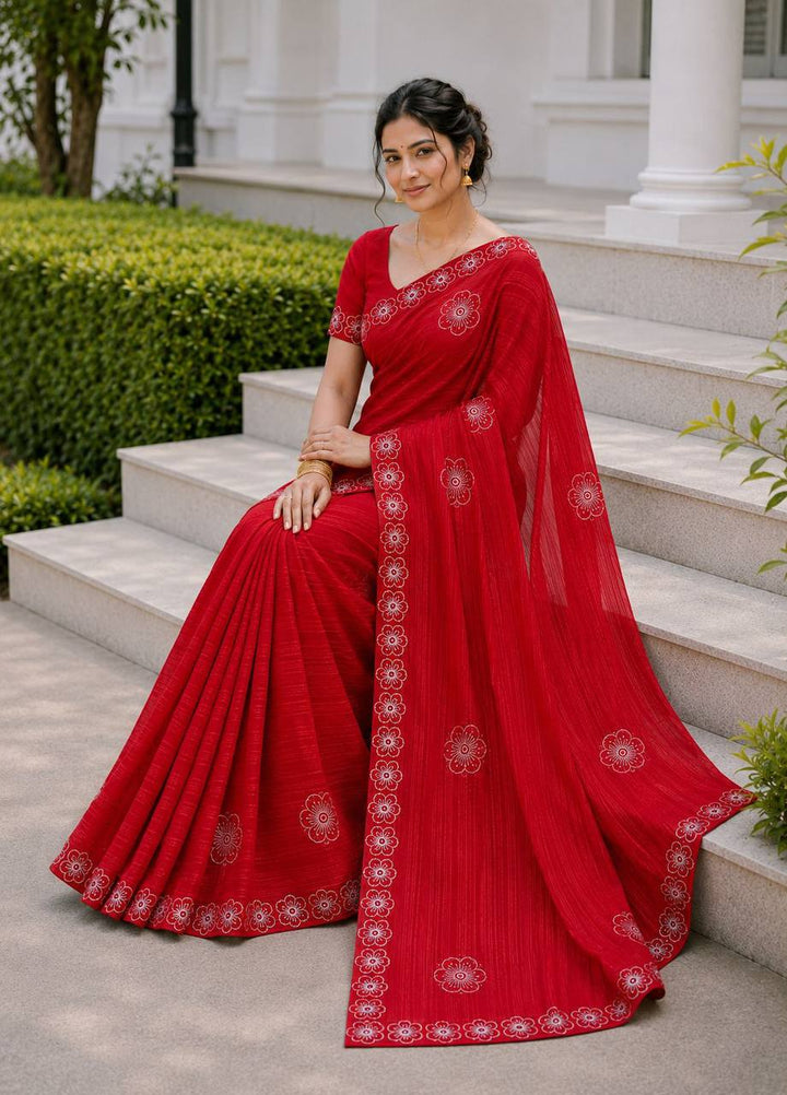 Shiv Chakra Royal Elegance Red Saree