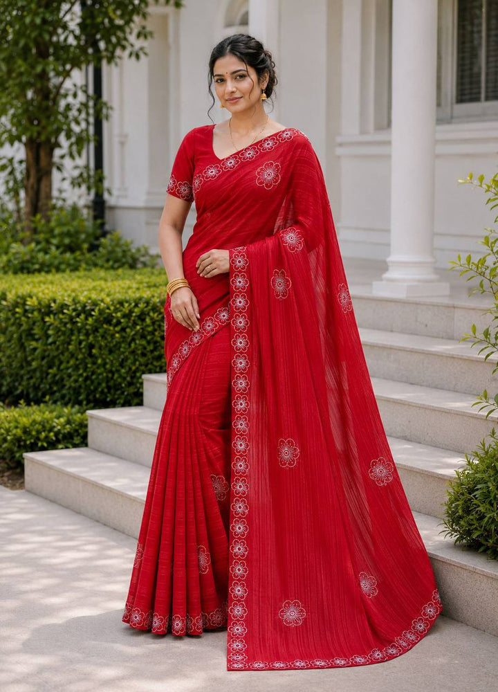 Shiv Chakra Royal Elegance Red Saree