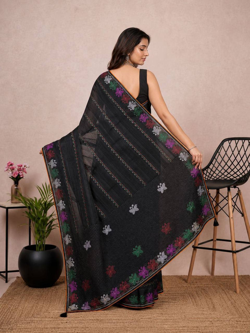 Shiv Chakra Ethnic Essence  Black Saree