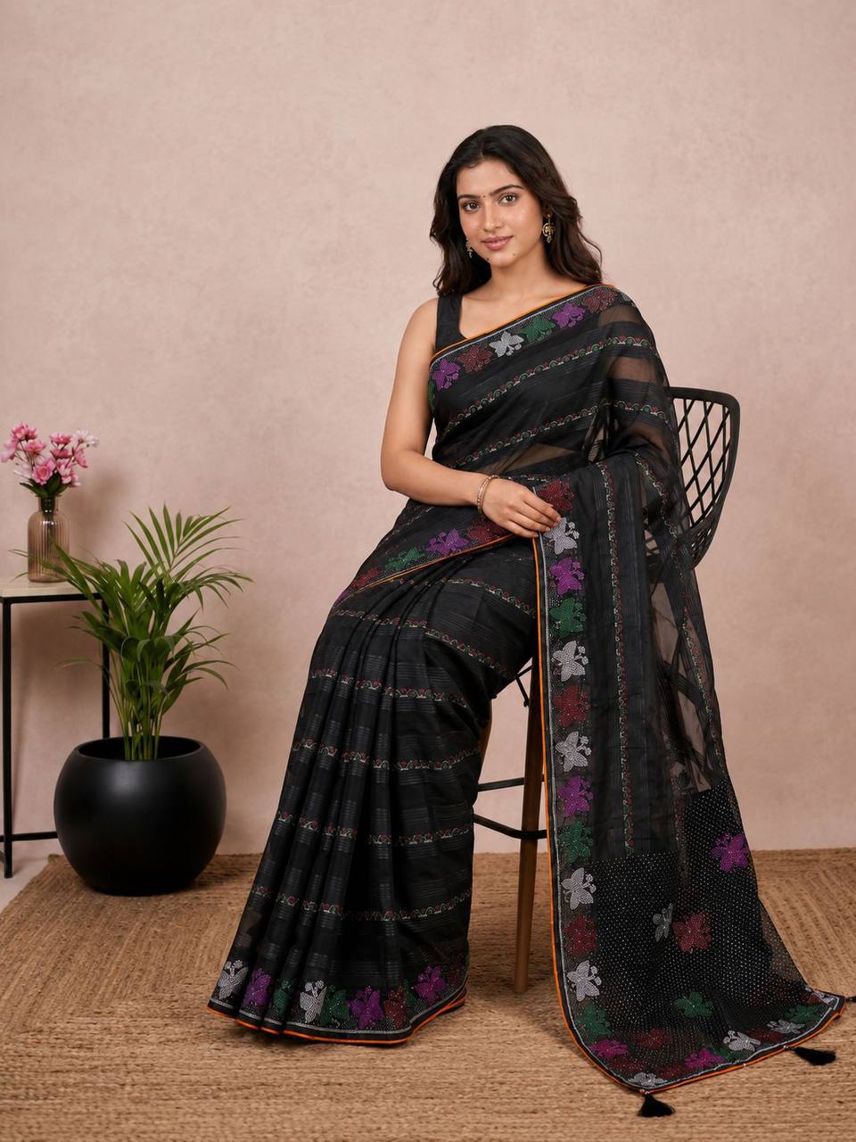 Shiv Chakra Ethnic Essence  Black Saree