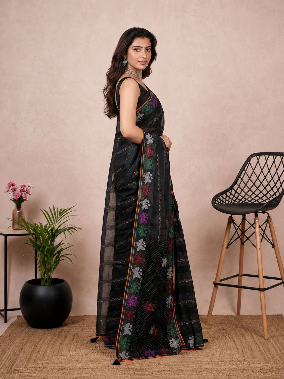 Shiv Chakra Ethnic Essence  Black Saree