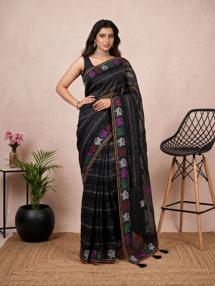Shiv Chakra Ethnic Essence  Black Saree