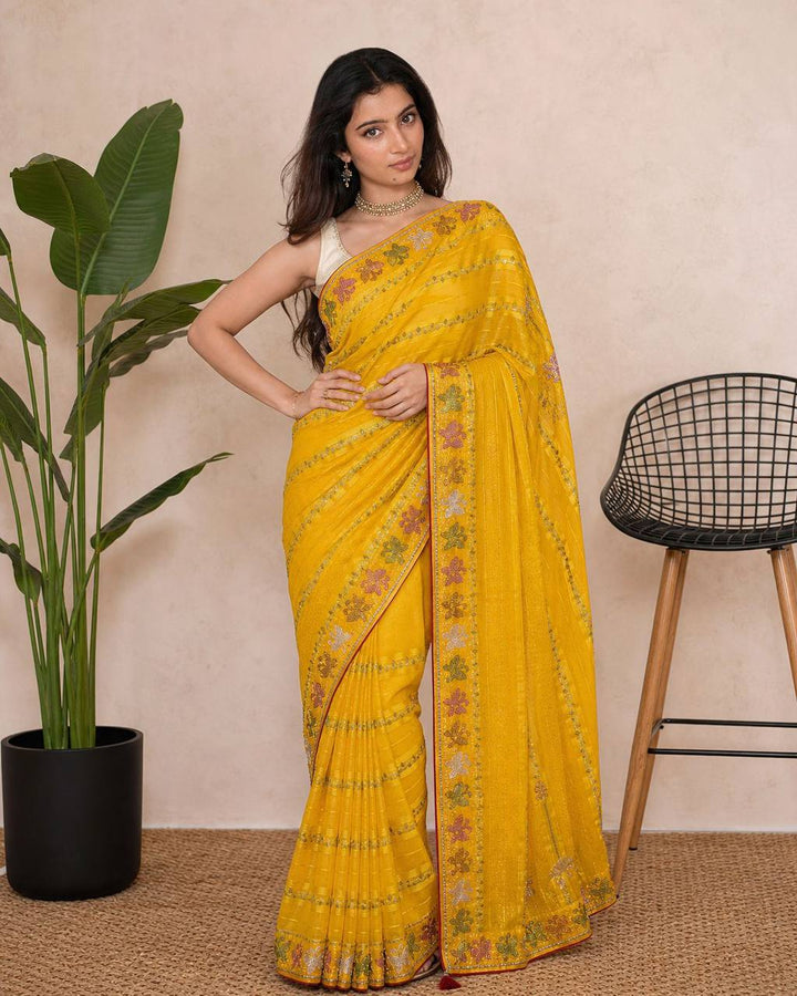 Shiv Chakra Ethnic Essence Yellow Saree