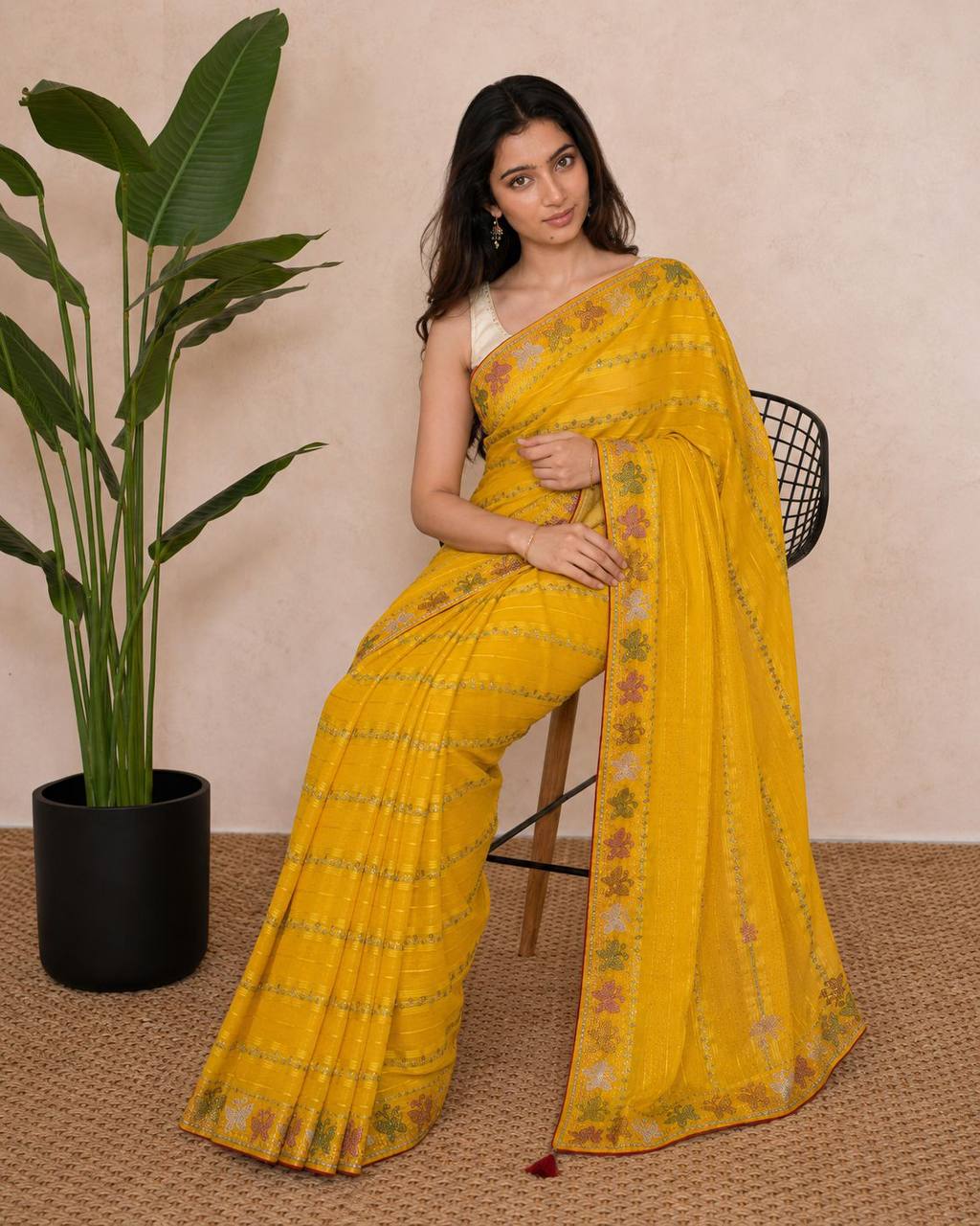Shiv Chakra Ethnic Essence Yellow Saree