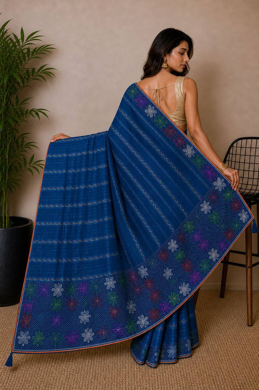Shiv Chakra Ethnic Essence Blue Saree