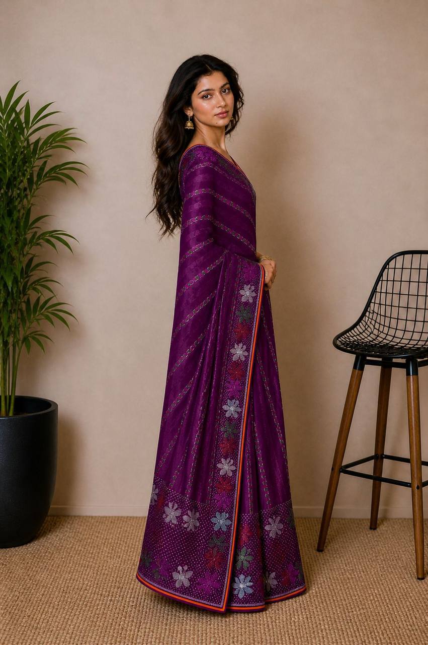 Shiv Chakra Ethnic Essence Purple Saree