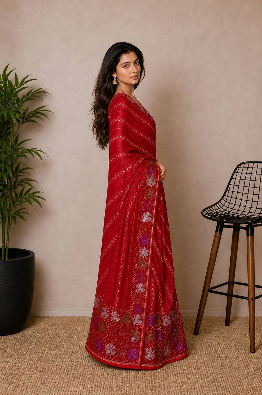 Shiv Chakra Ethnic Essence Red Saree