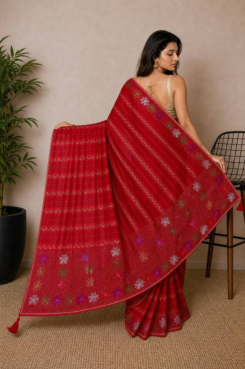 Shiv Chakra Ethnic Essence Red Saree