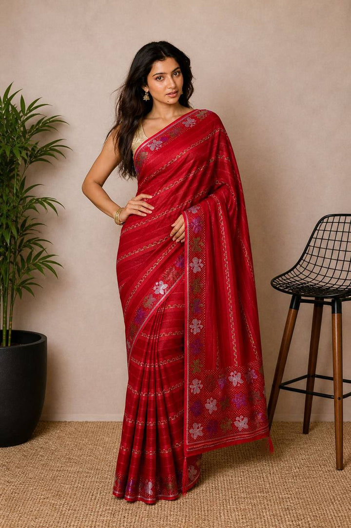 Shiv Chakra Ethnic Essence Red Saree