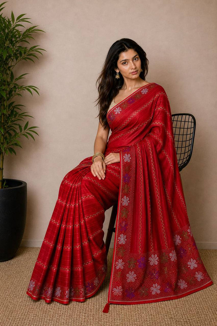 Shiv Chakra Ethnic Essence Red Saree