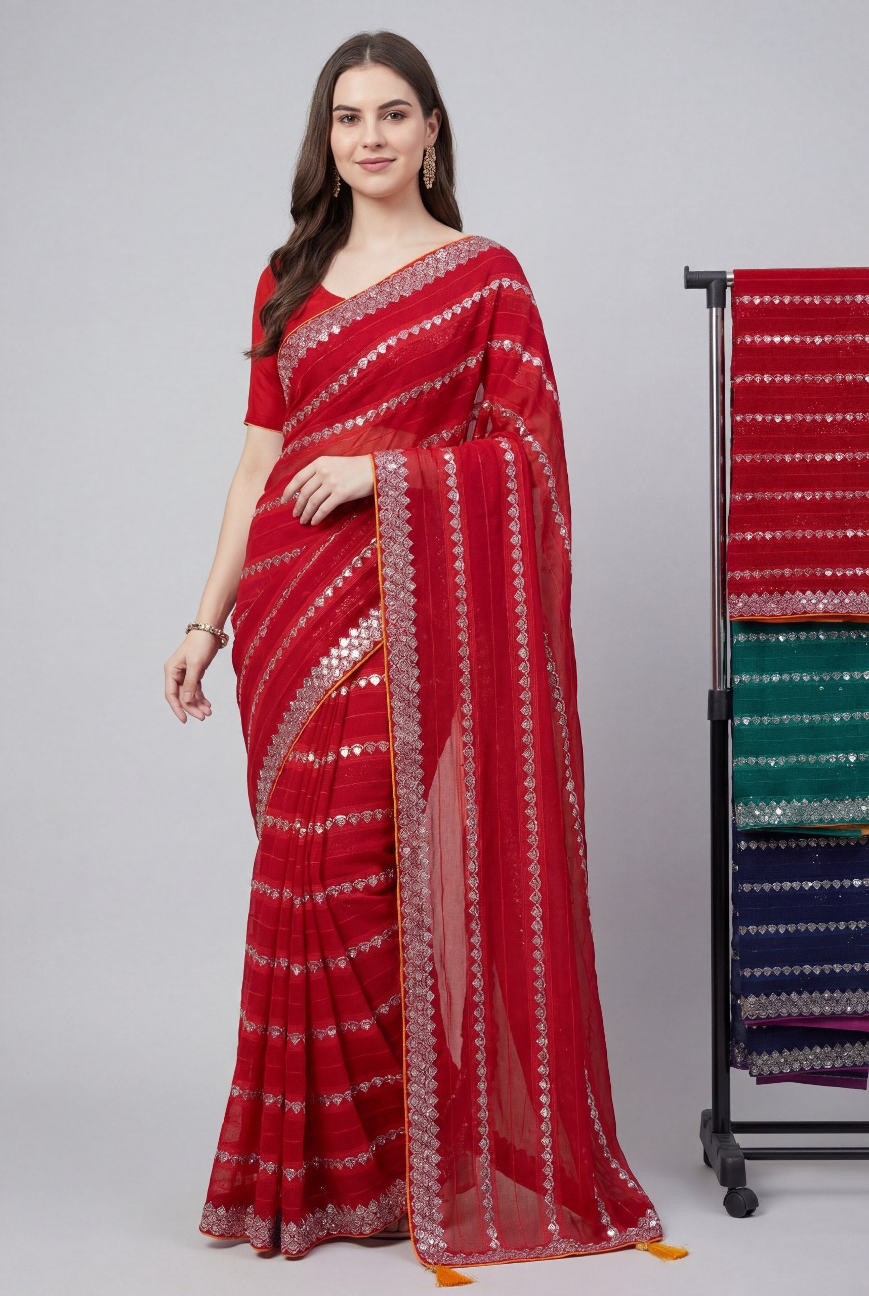 Shiv Chakra Tradition Red Saree