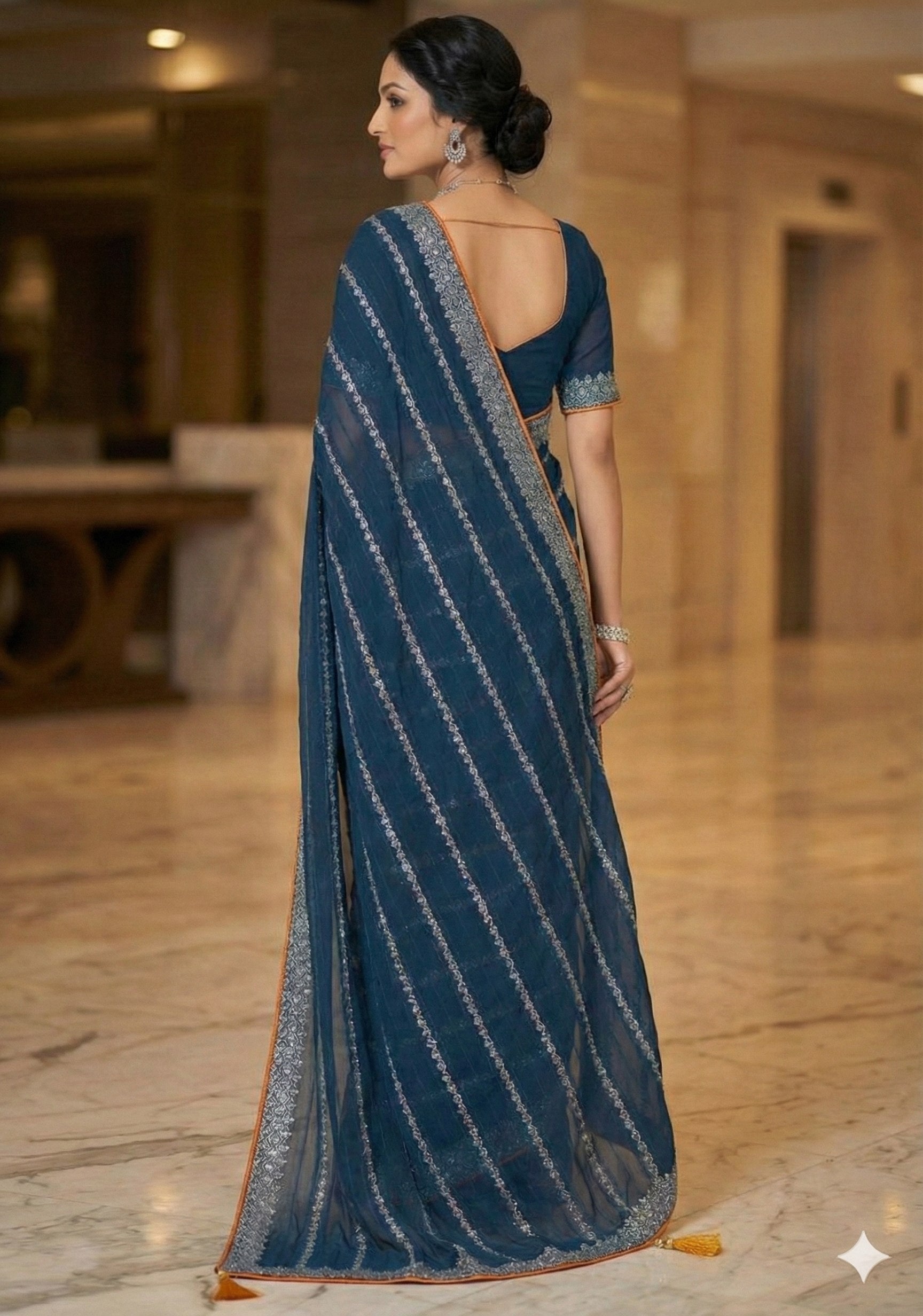 Shiv Chakra Tradition Blue Saree