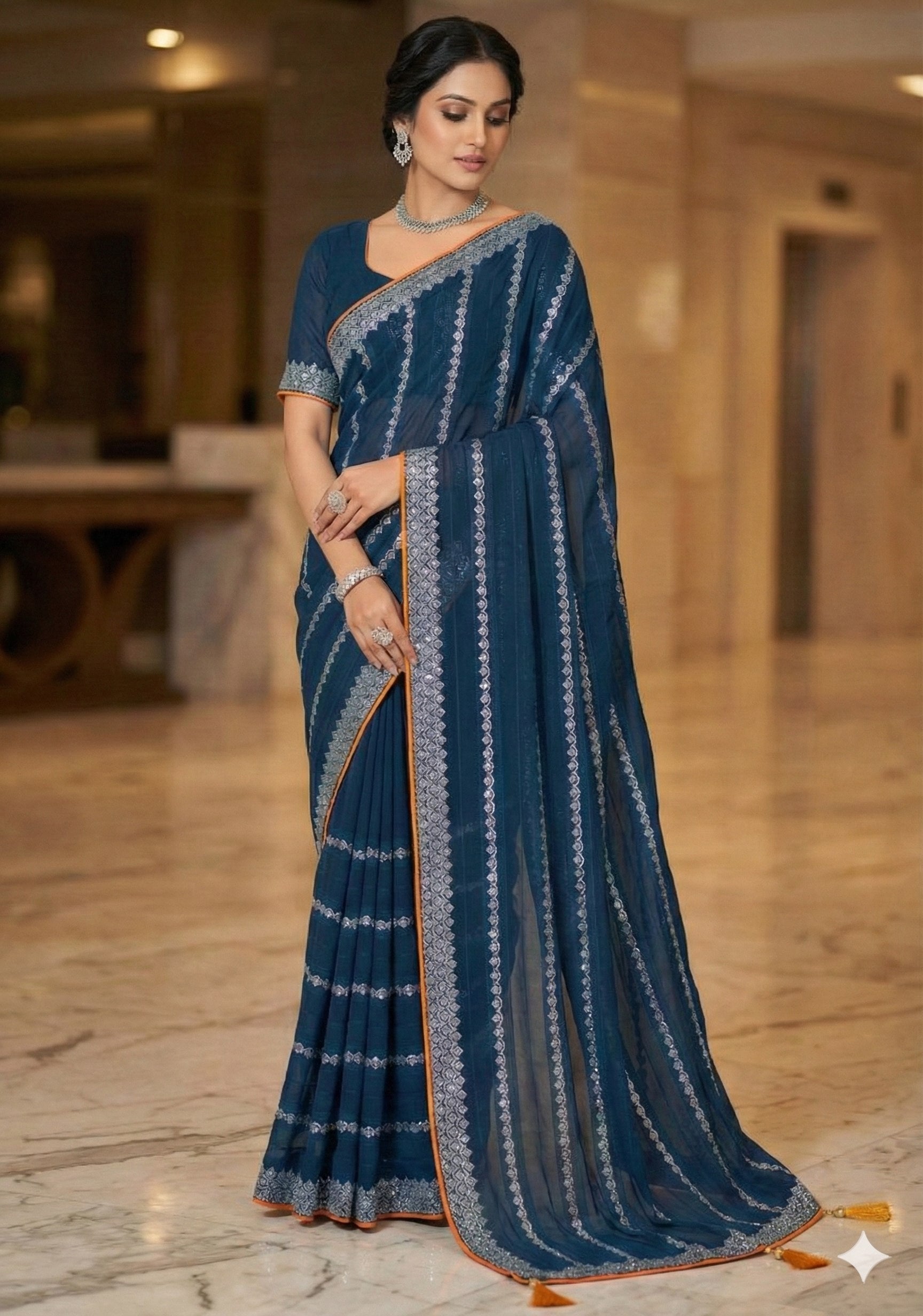 Shiv Chakra Tradition Blue Saree
