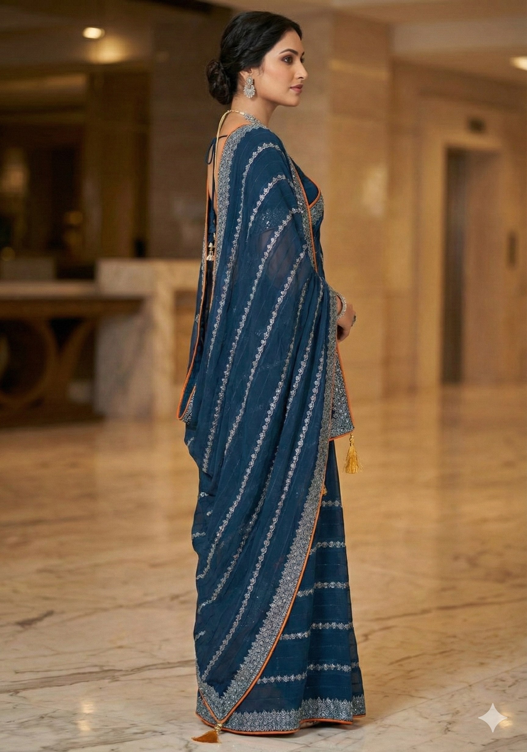 Shiv Chakra Tradition Blue Saree