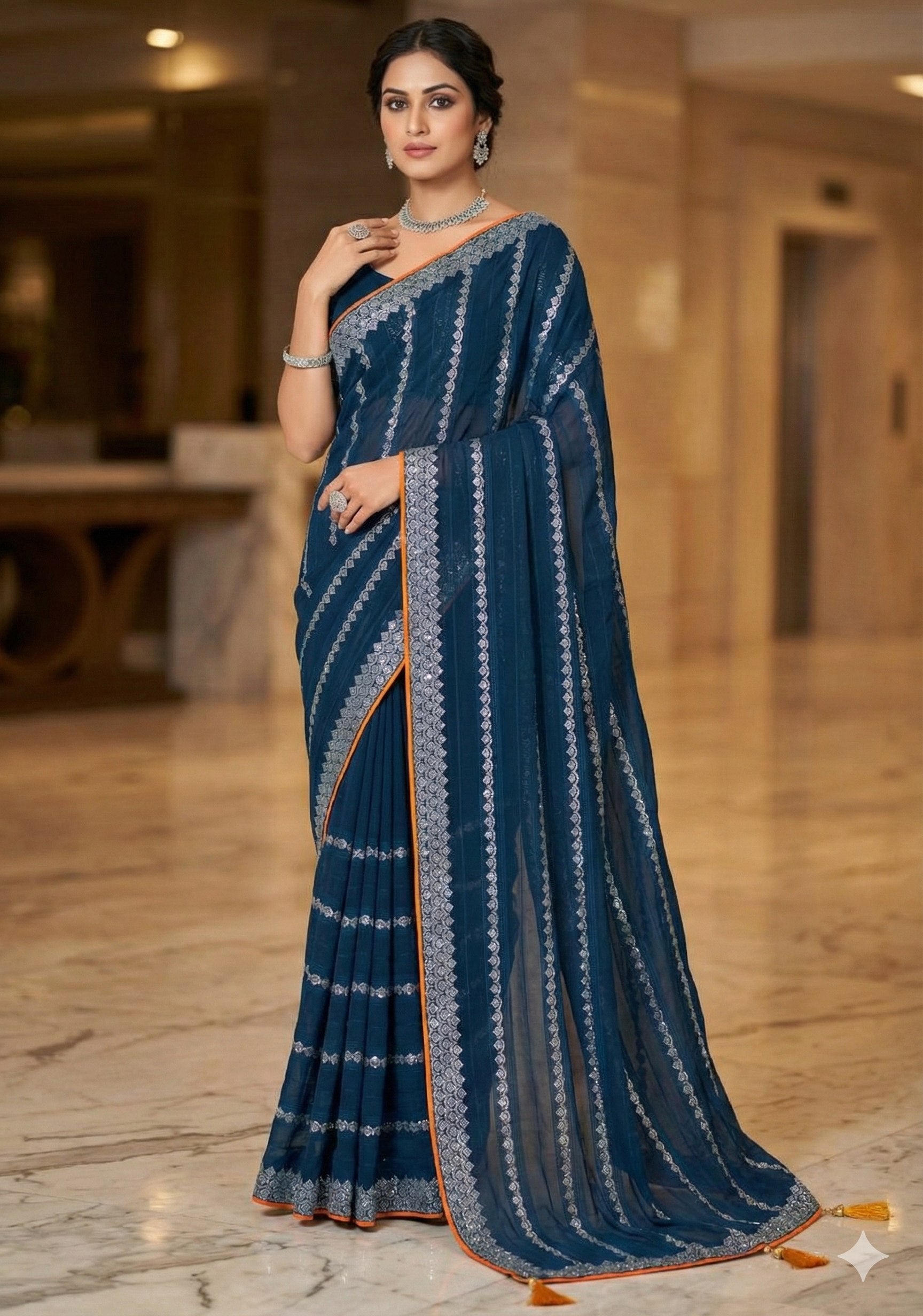 Shiv Chakra Tradition Blue Saree