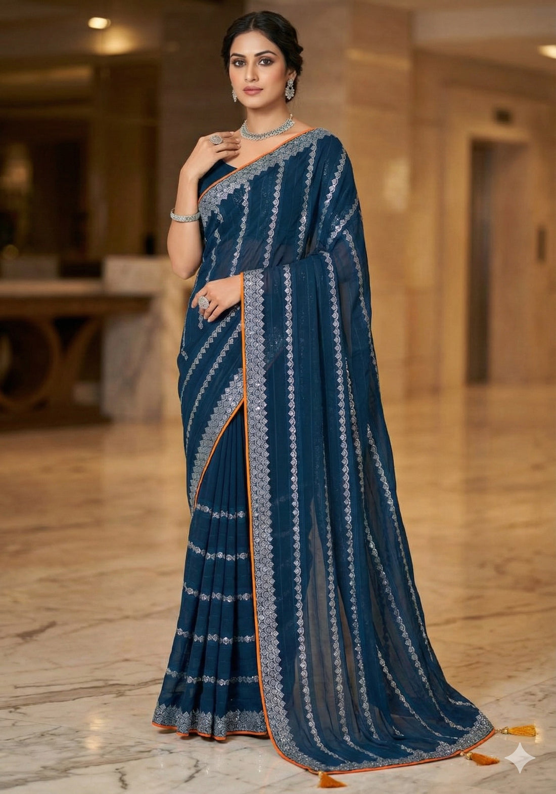 Shiv Chakra Tradition Blue Saree