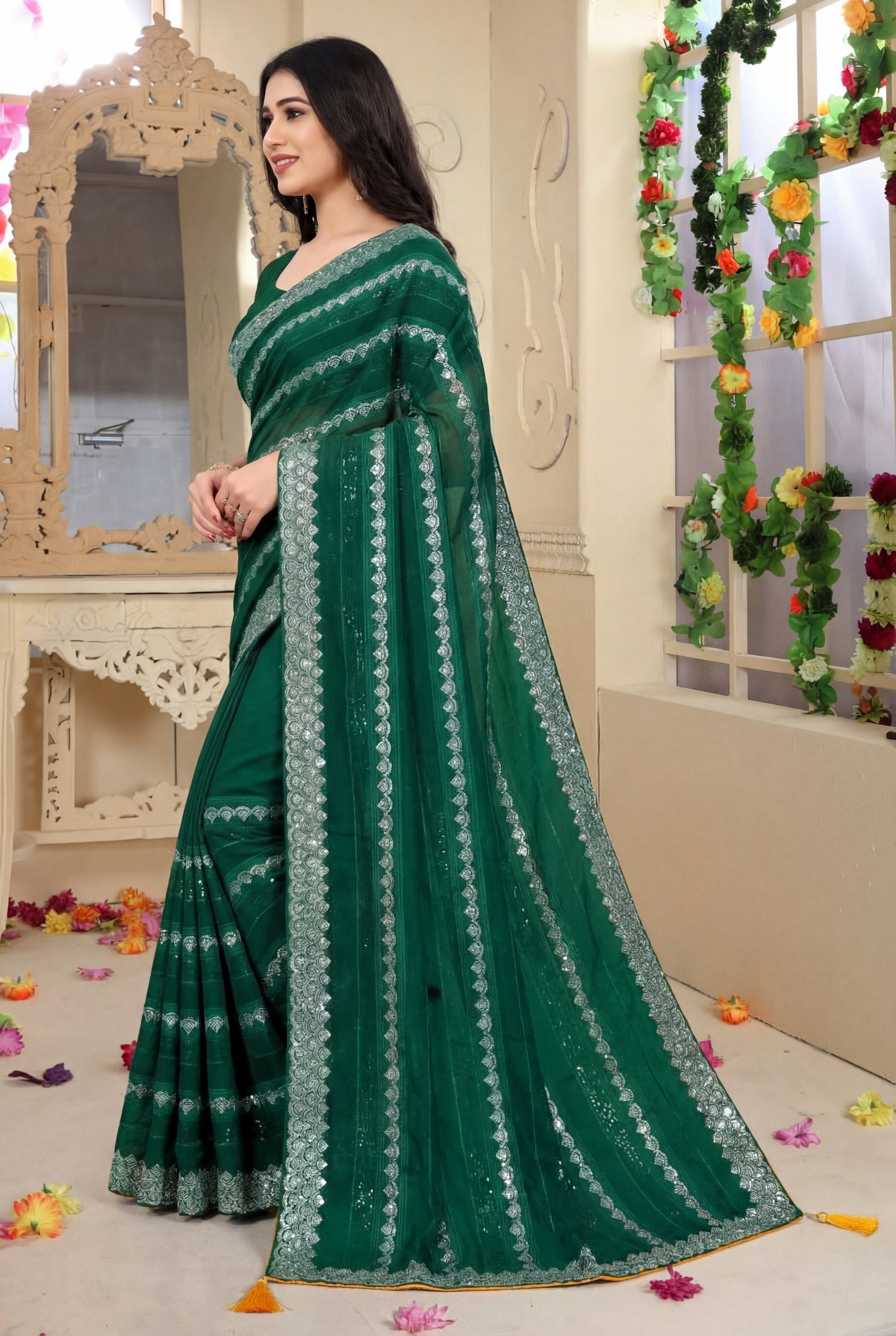Shiv Chakra Tradition Green Saree