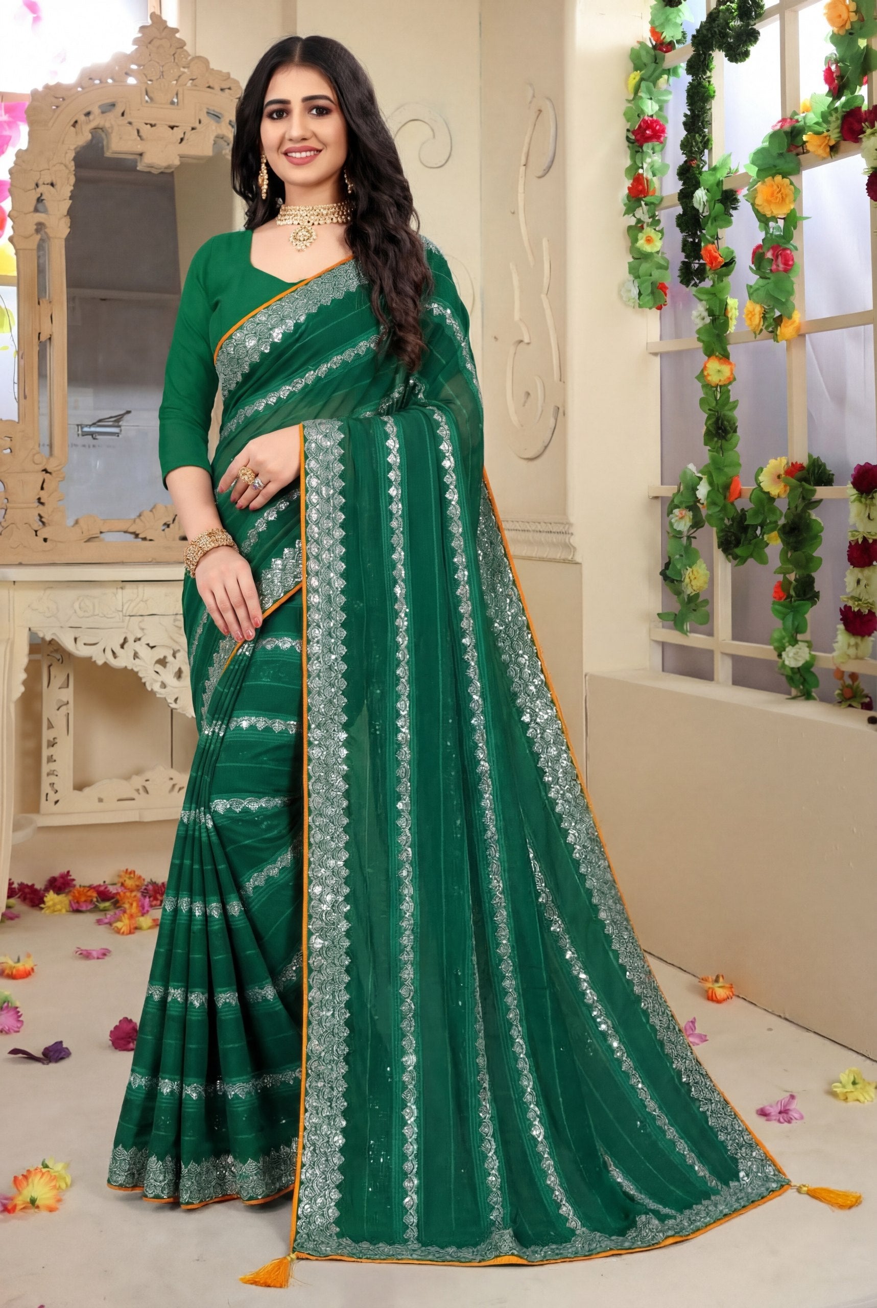 Shiv Chakra Tradition Green Saree