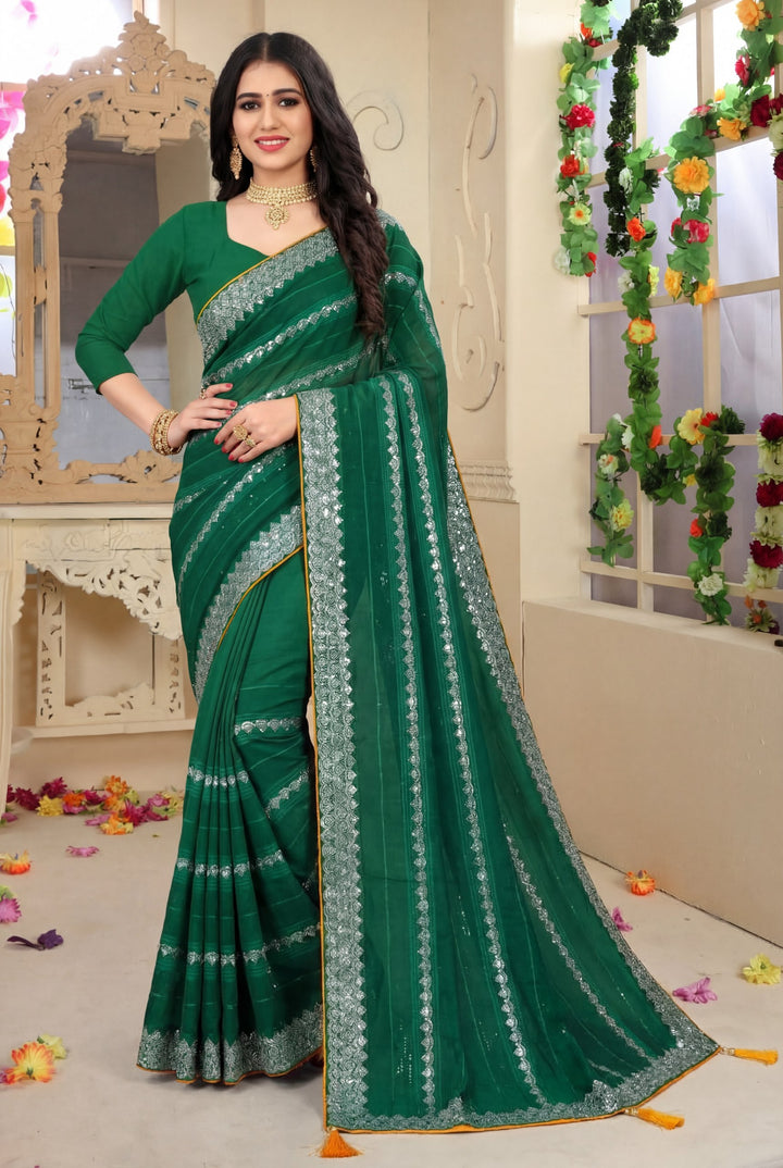 Shiv Chakra Tradition Green Saree