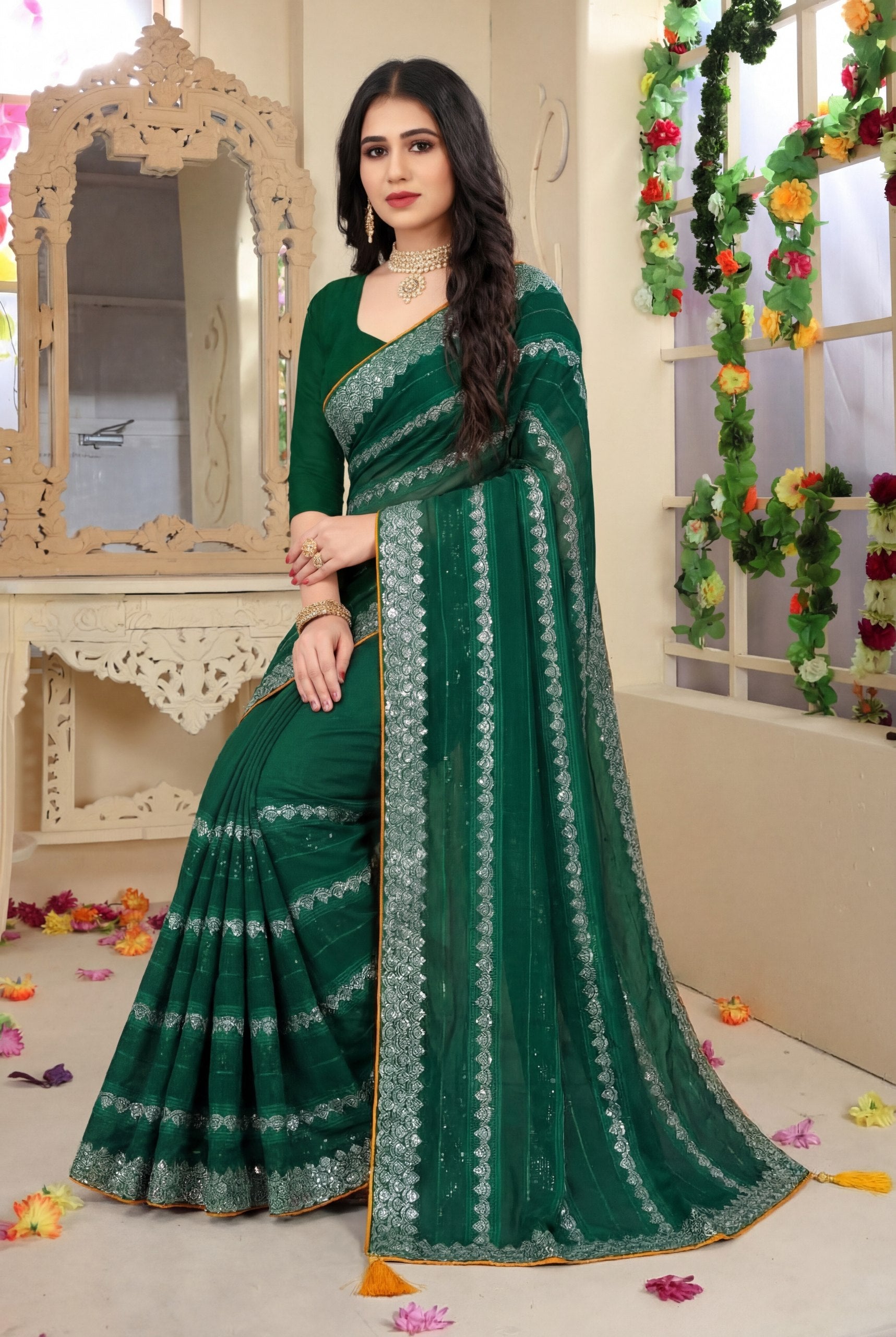 Shiv Chakra Tradition Green Saree