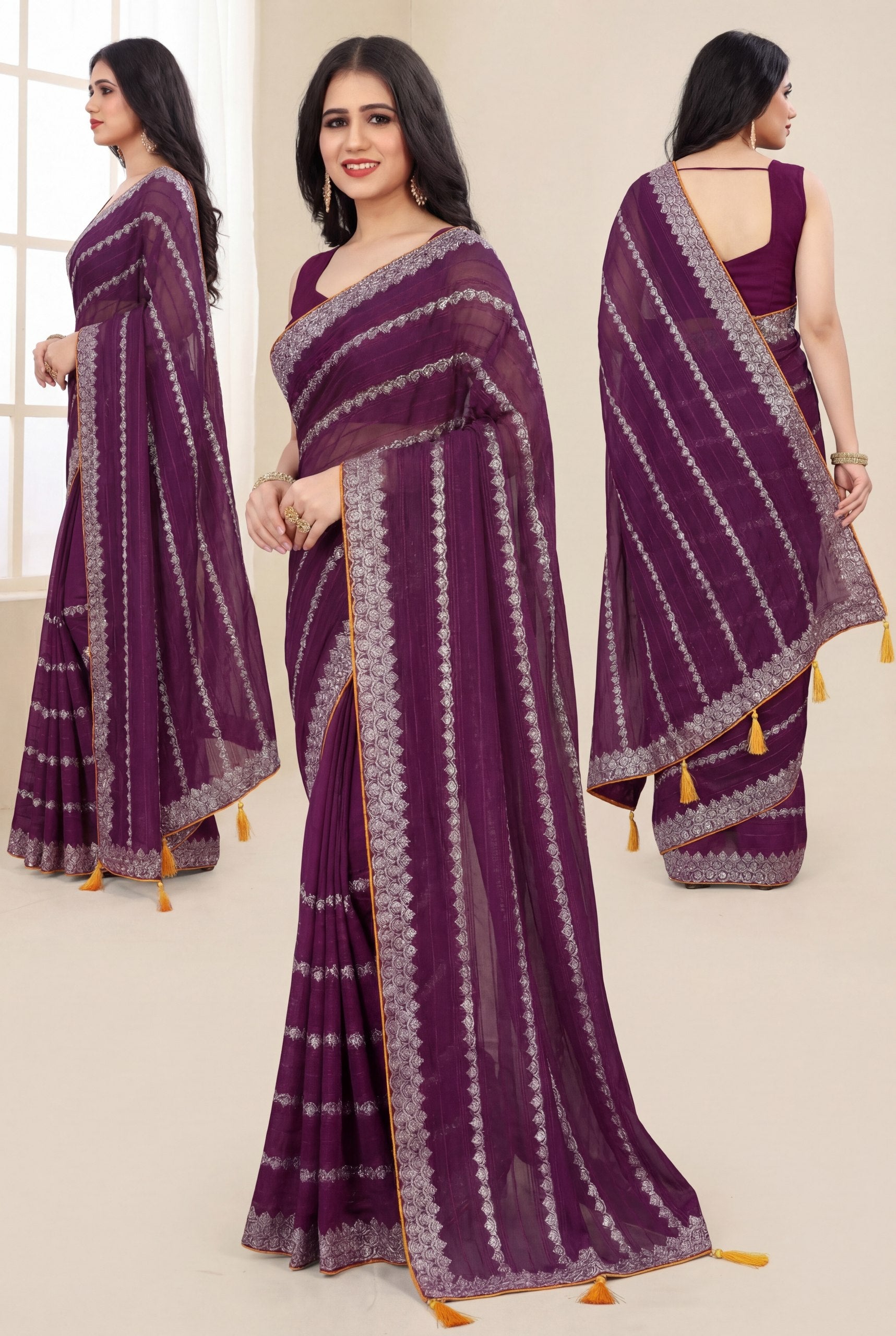 Shiv Chakra Tradition Purple Saree