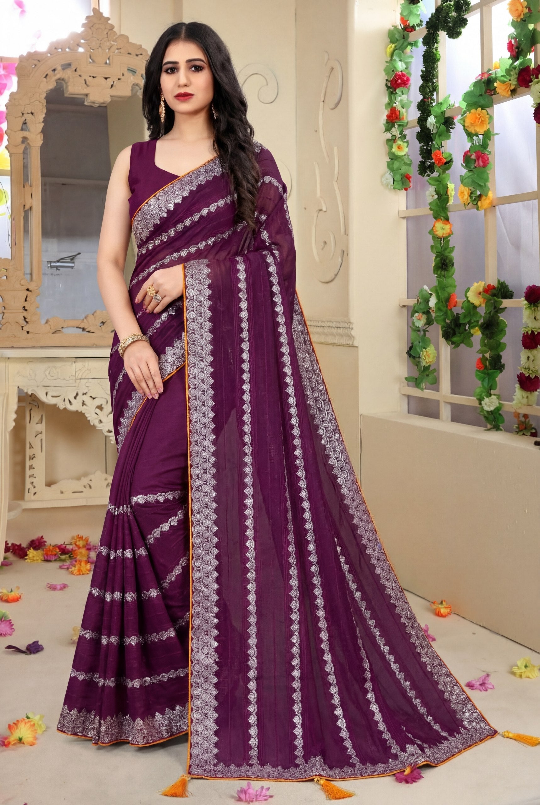 Shiv Chakra Tradition Purple Saree