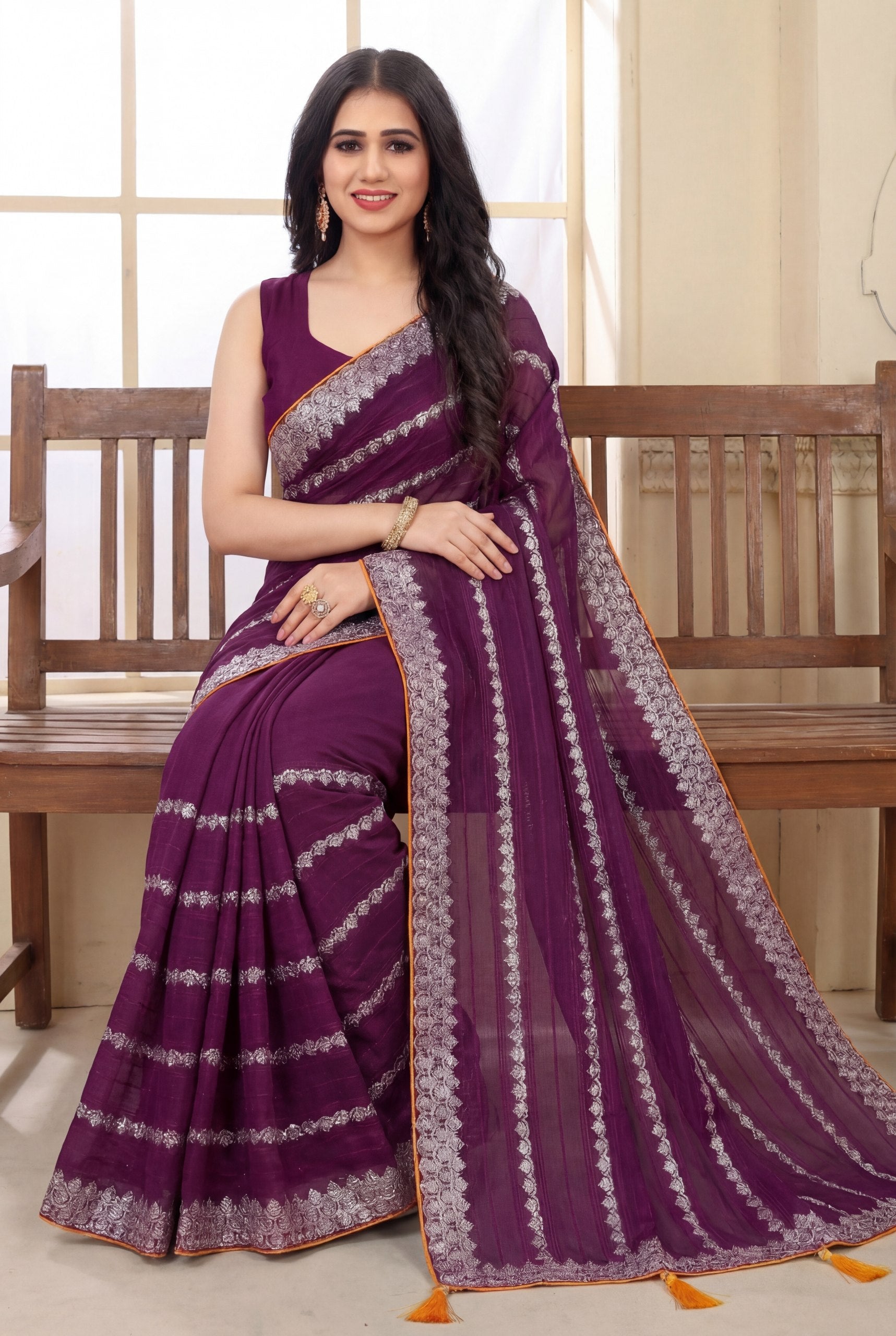 Shiv Chakra Tradition Purple Saree