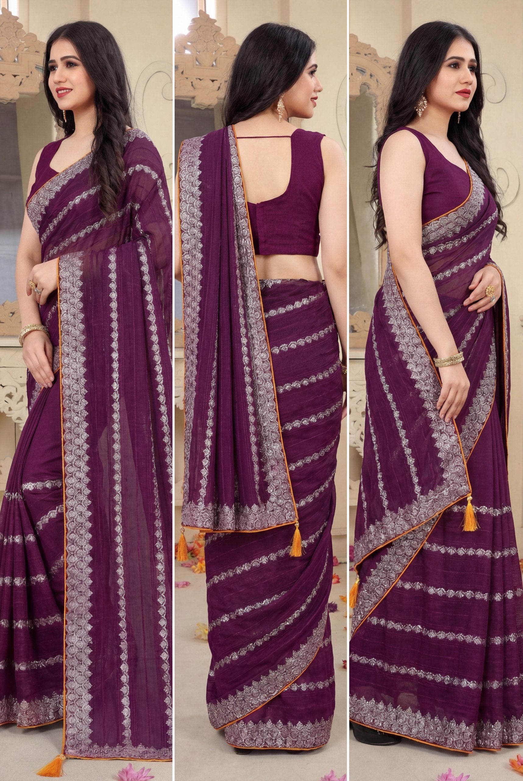 Shiv Chakra Tradition Purple Saree