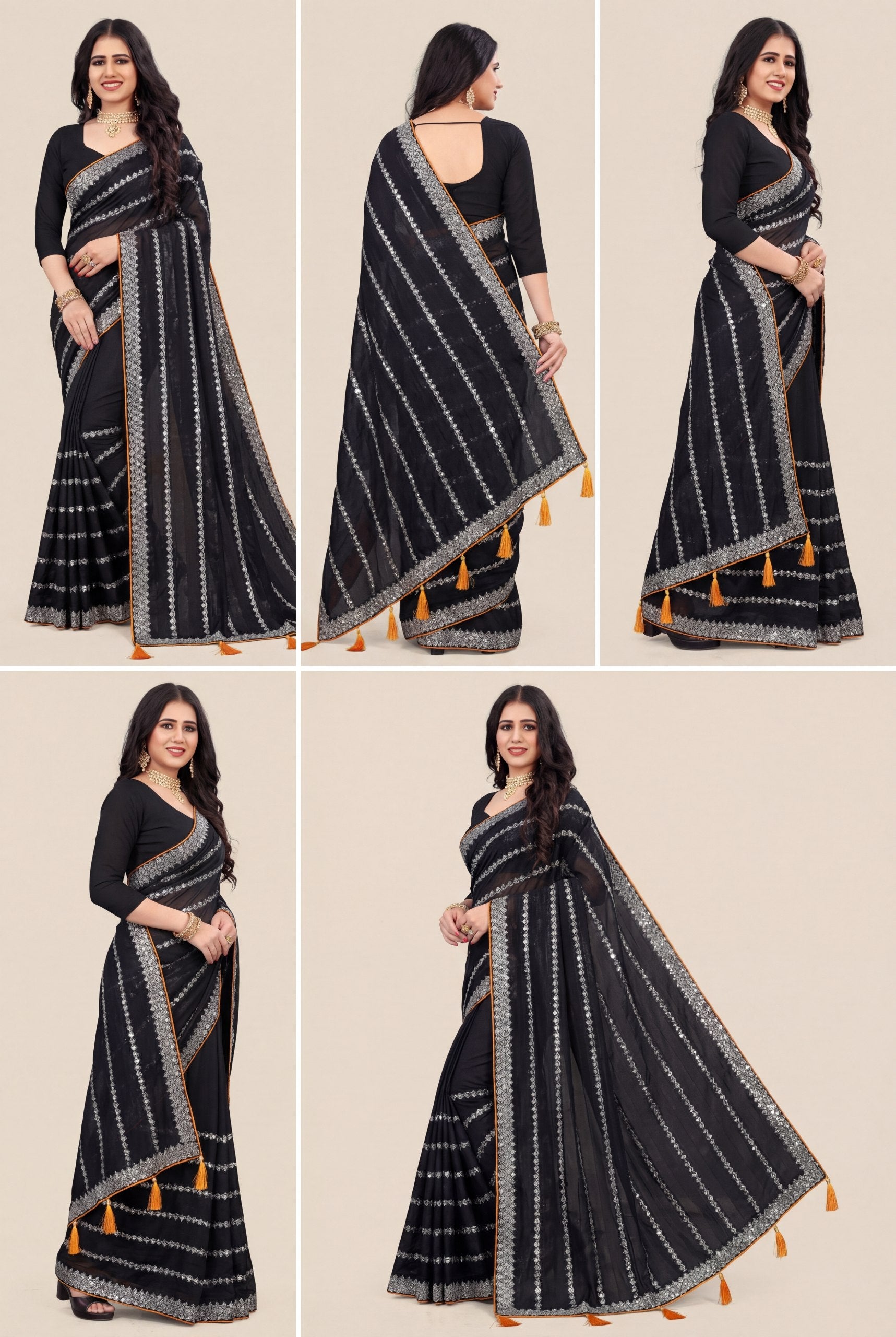 Shiv Chakra Tradition Black Saree