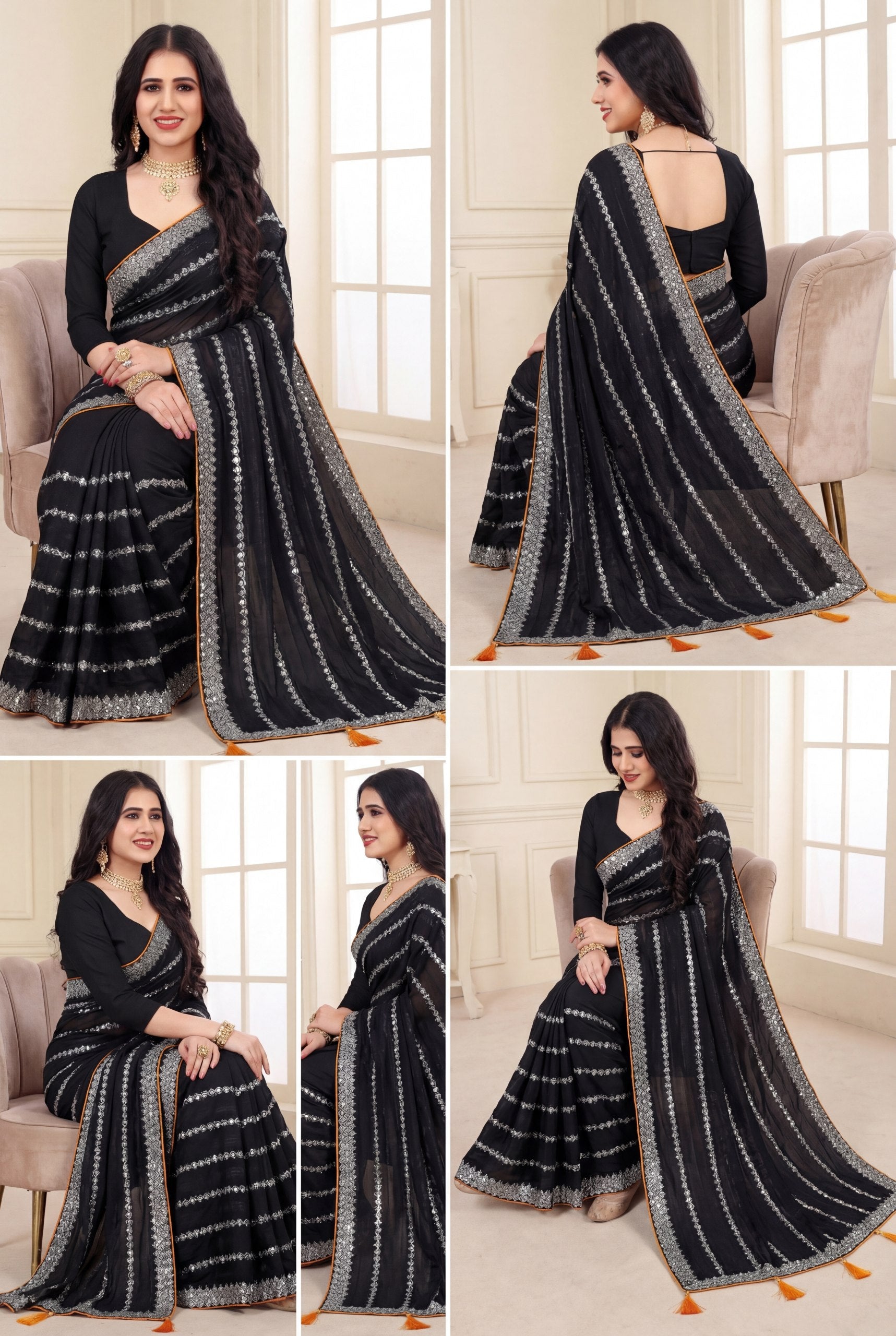Shiv Chakra Tradition Black Saree