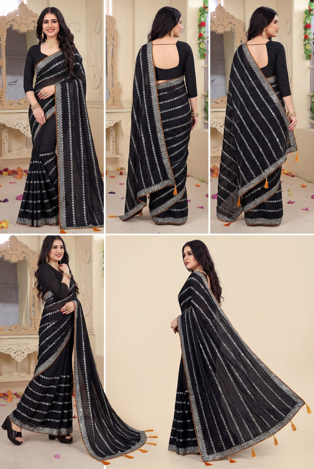 Shiv Chakra Tradition Black Saree