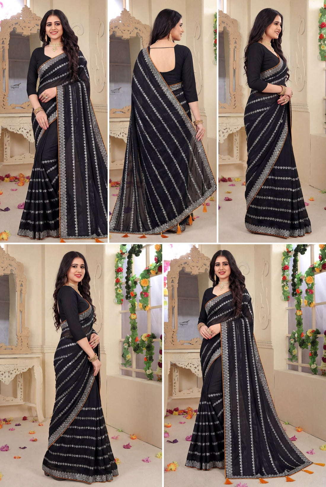 Shiv Chakra Tradition Black Saree