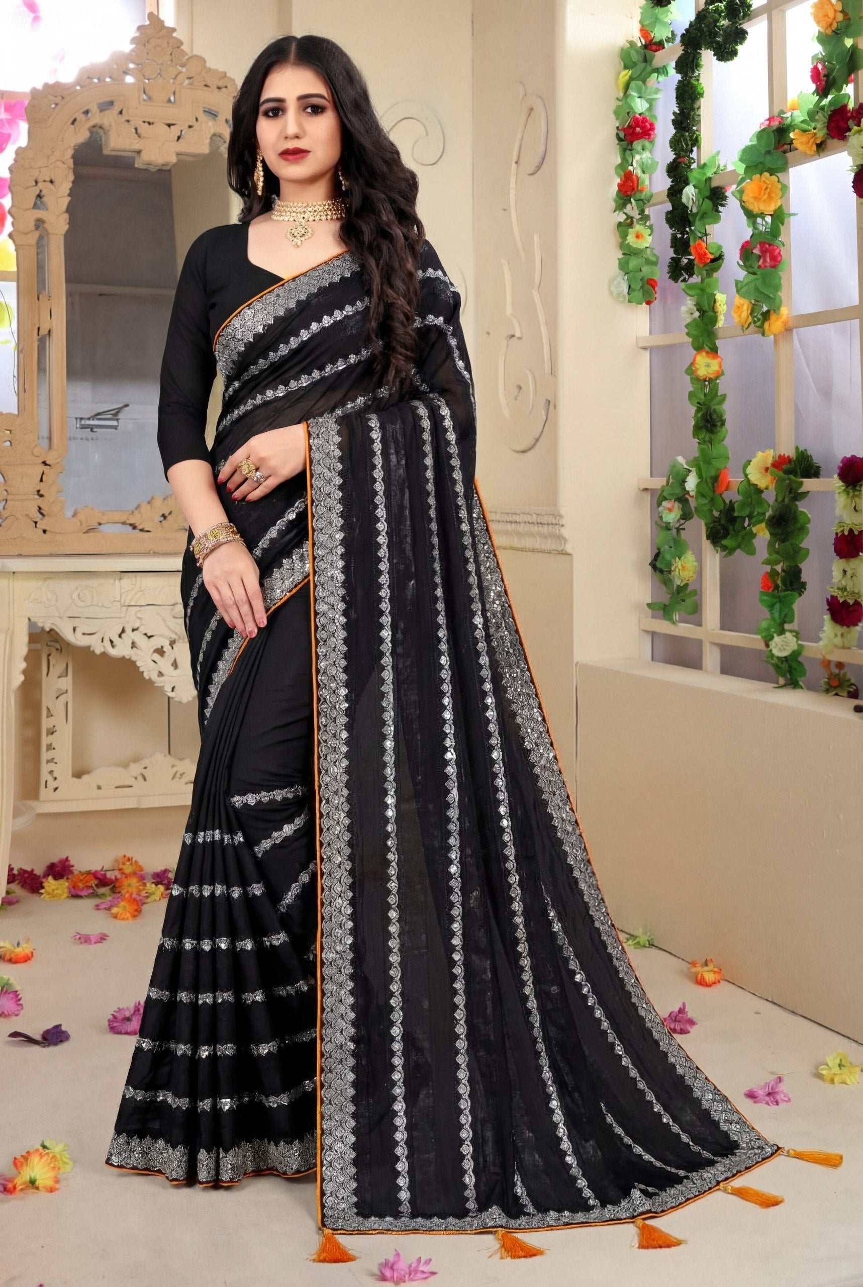 Shiv Chakra Tradition Black Saree