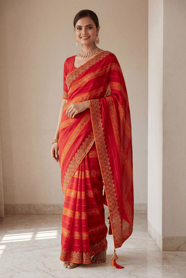Shiv Chakra Orange Grace Saree