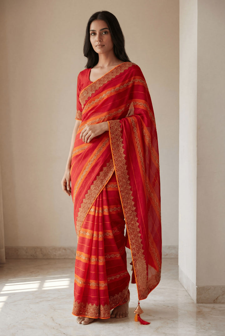 Shiv Chakra Orange Grace Saree