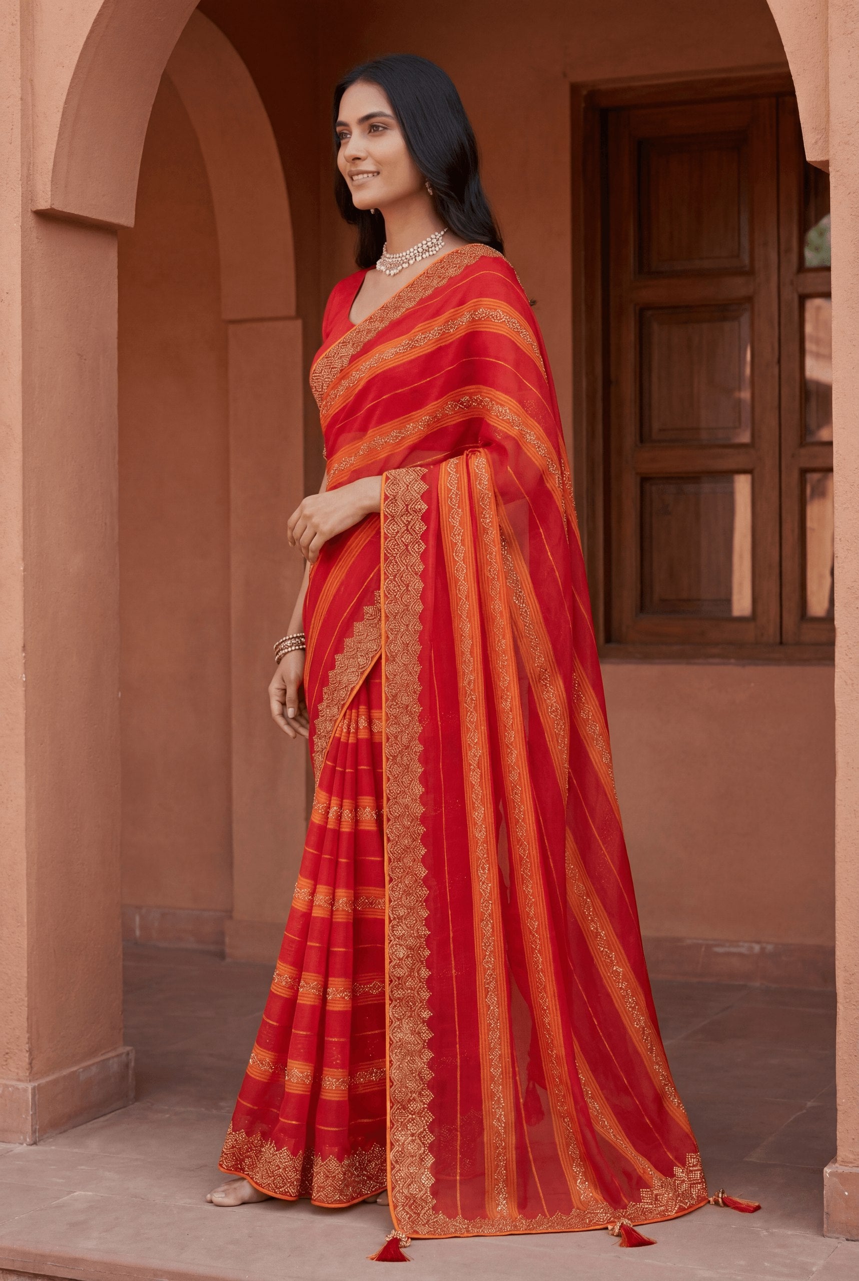 Shiv Chakra Orange Grace Saree