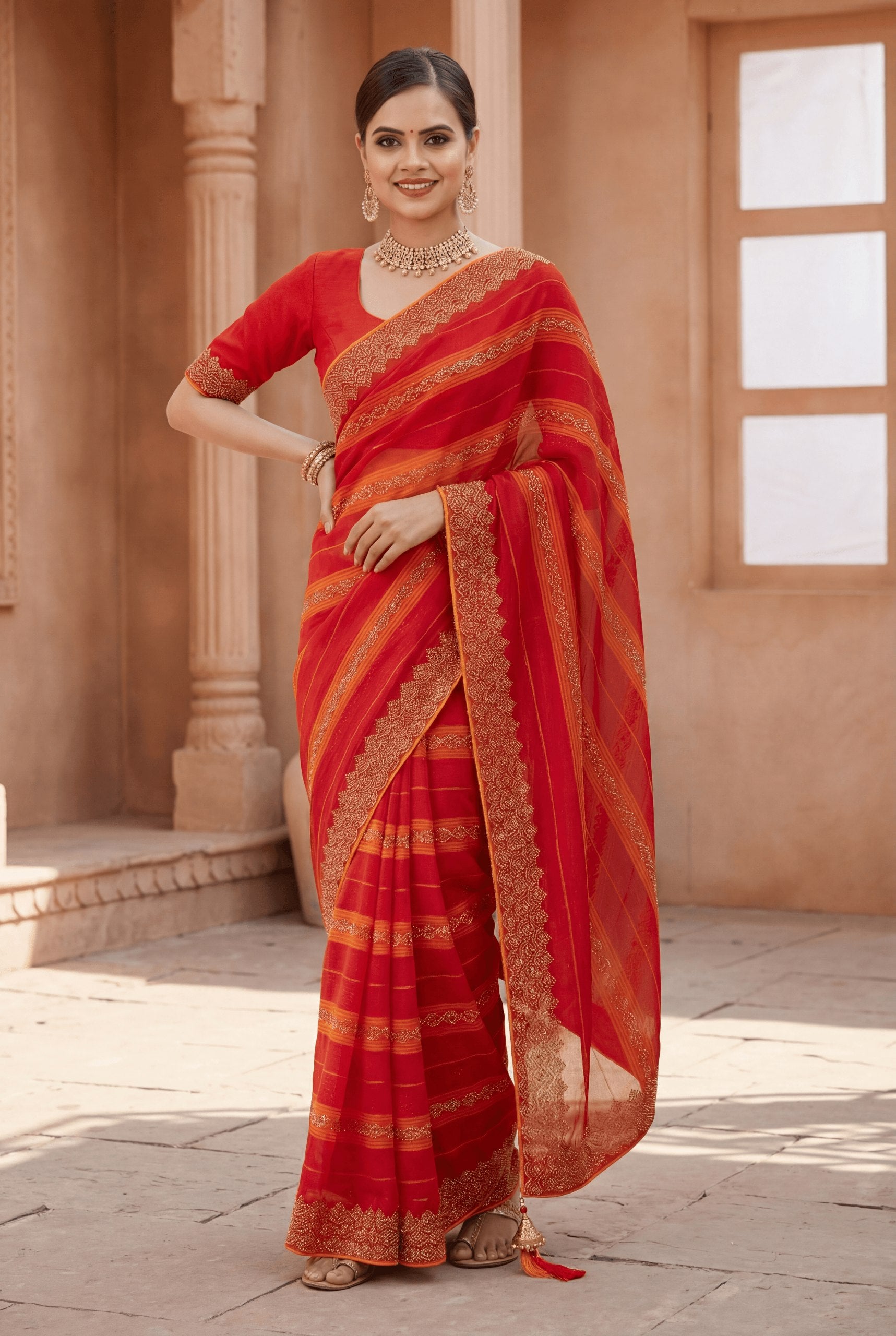 Shiv Chakra Orange Grace Saree