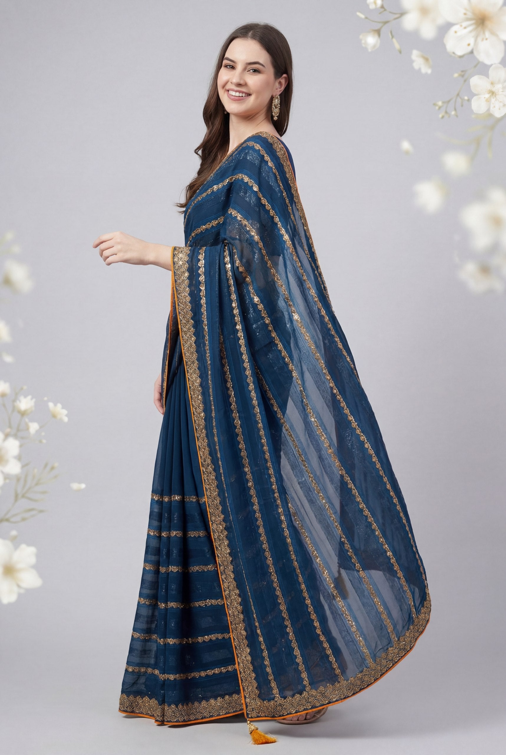 Shiv Chakra Grace Blue Saree