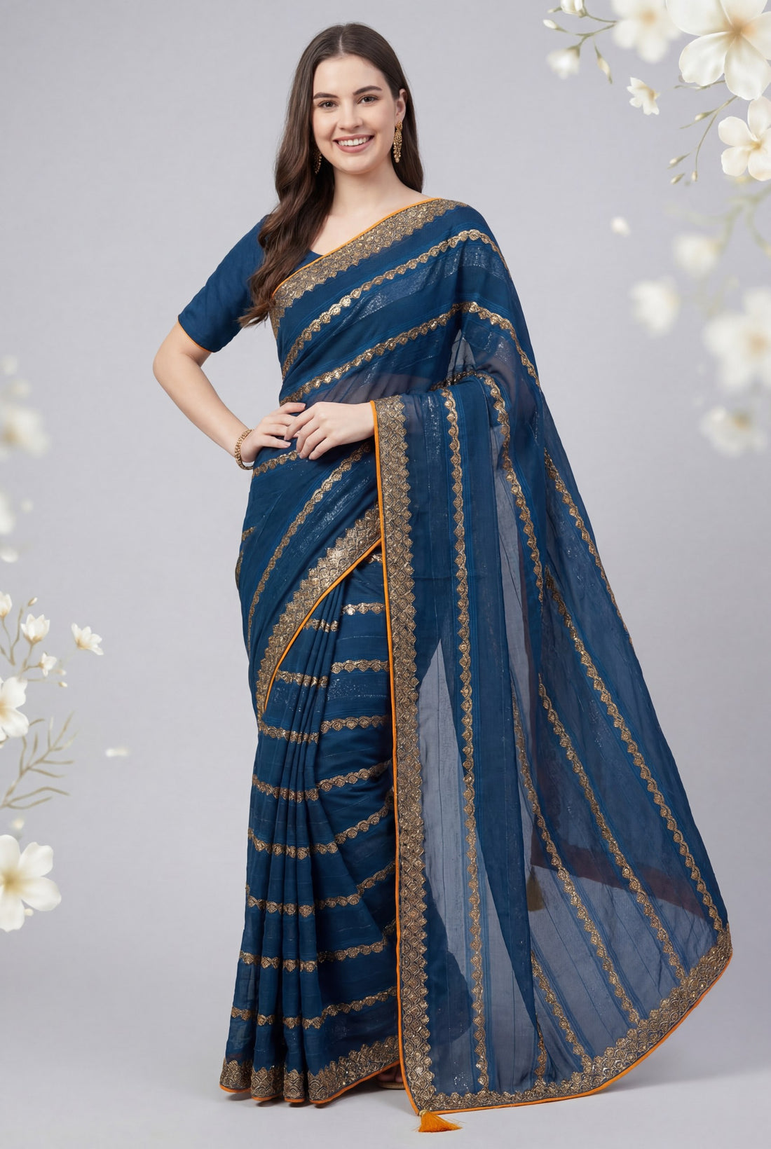 Shiv Chakra Grace Blue Saree
