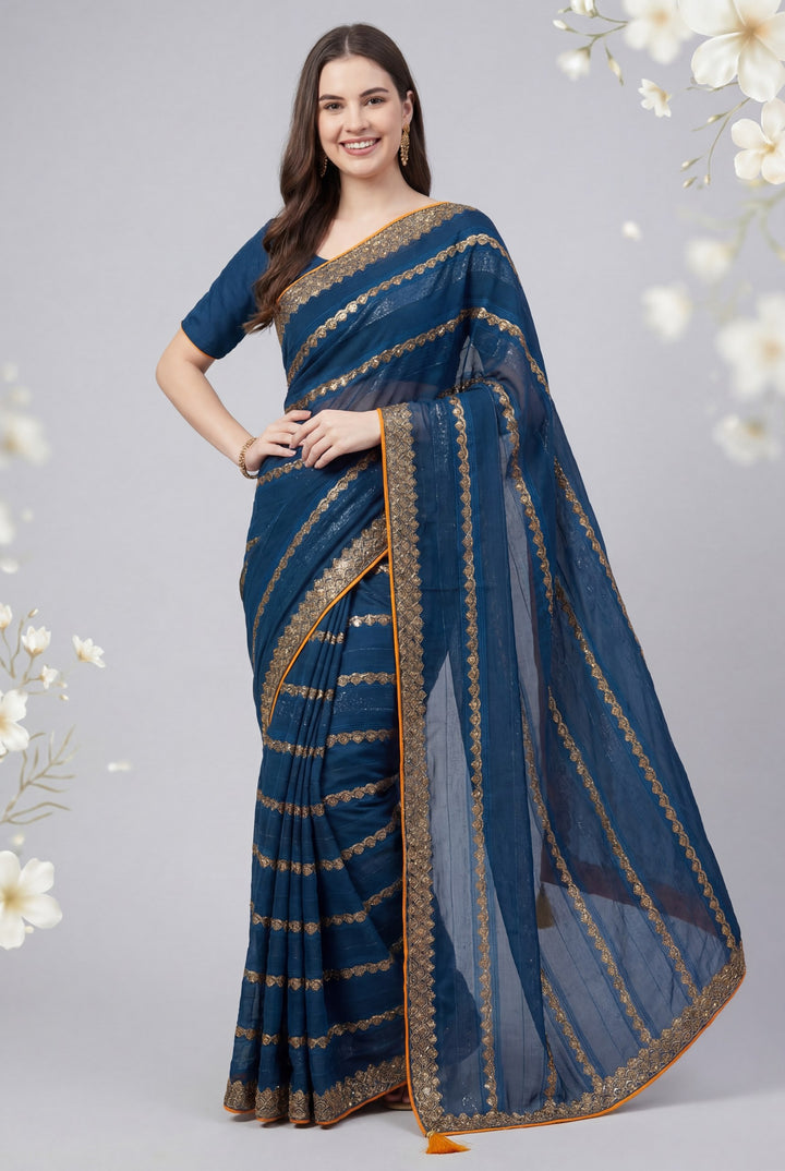 Shiv Chakra Grace Blue Saree