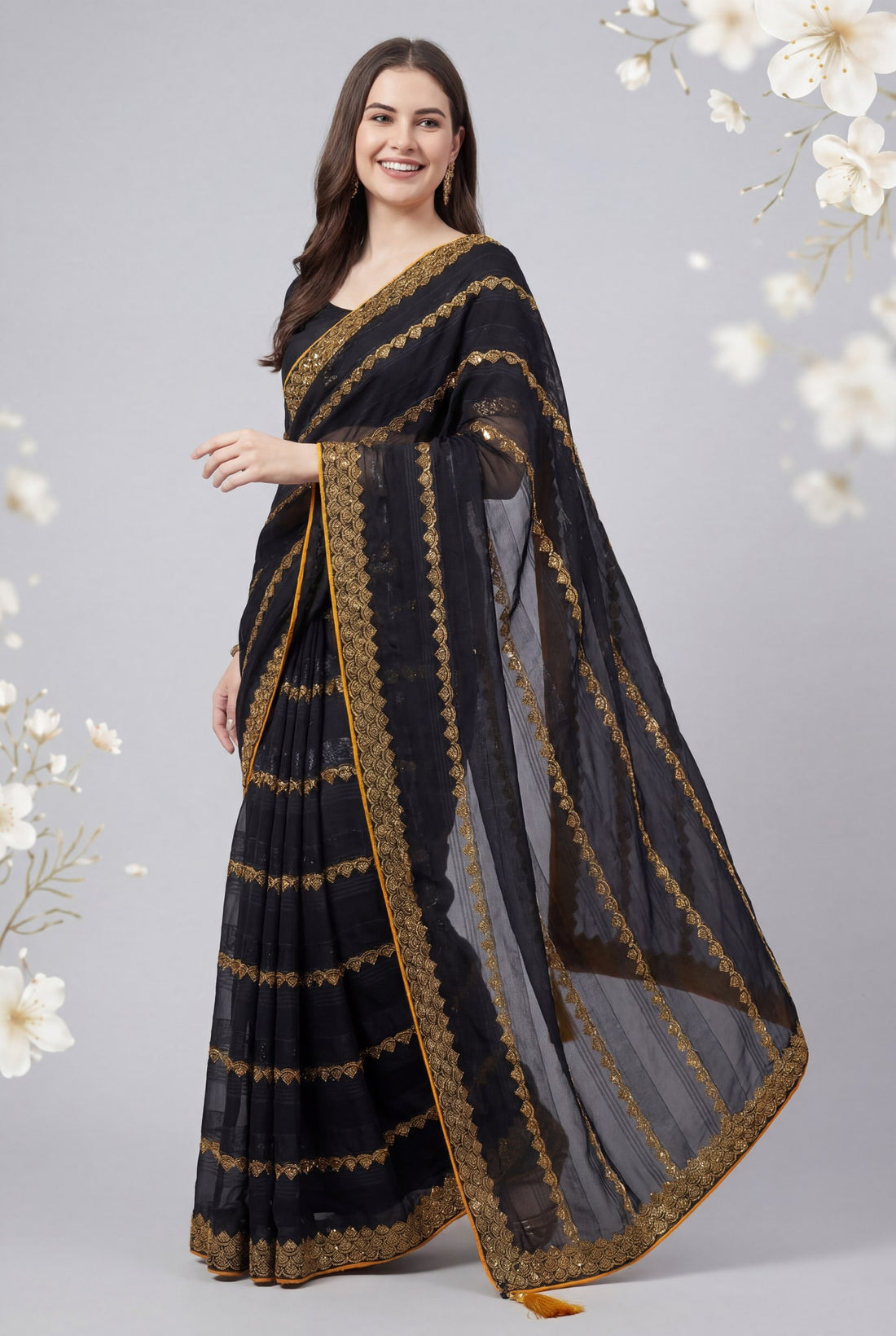 Shiv Chakra Grace Black Saree