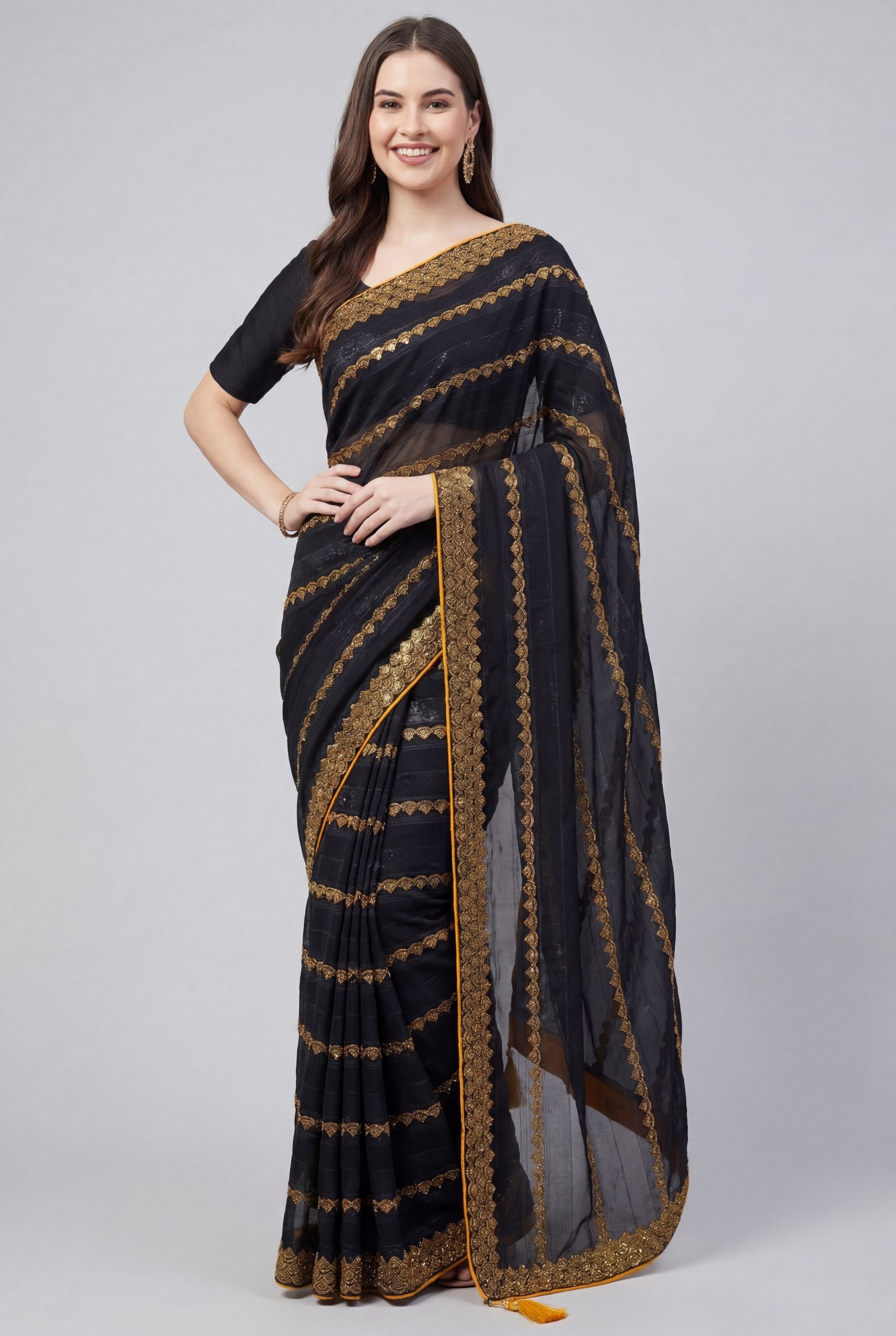 Shiv Chakra Grace Black Saree