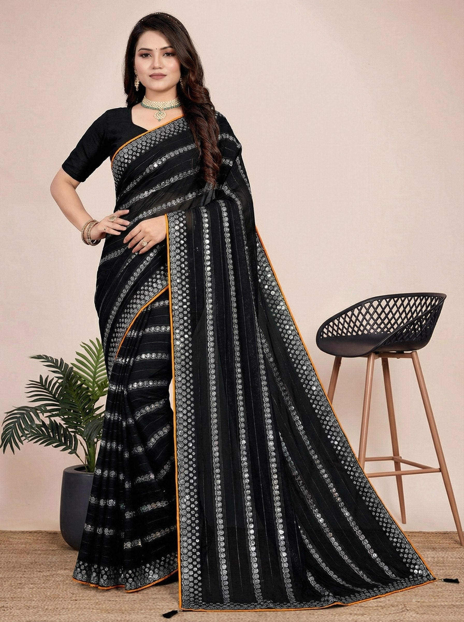 Shiv Chakra Charm Black Saree
