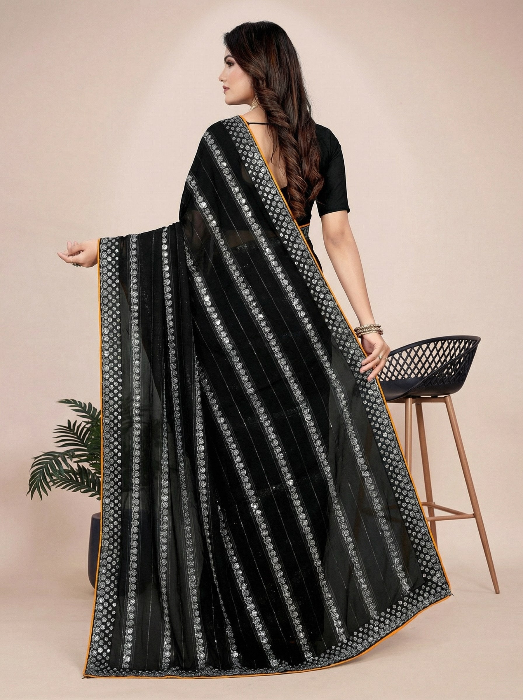 Shiv Chakra Charm Black Saree