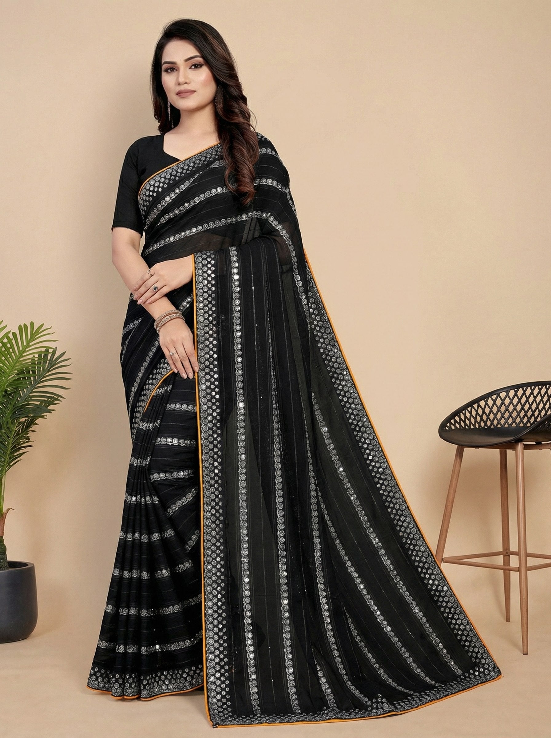Shiv Chakra Charm Black Saree