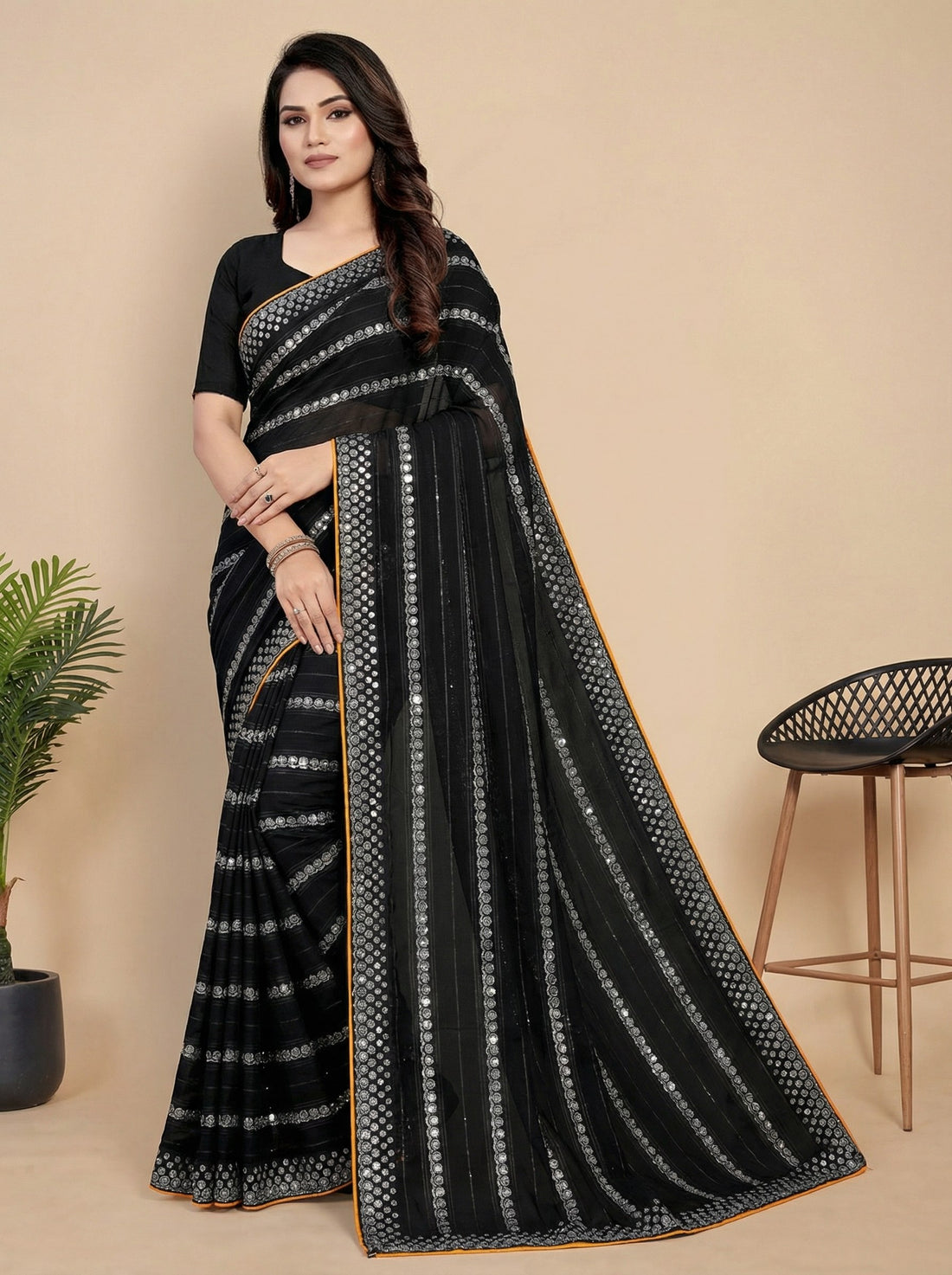 Shiv Chakra Charm Black Saree